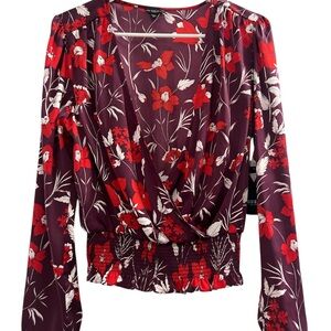 Guess Red Wrap Blouse Long Sleeve Fitted